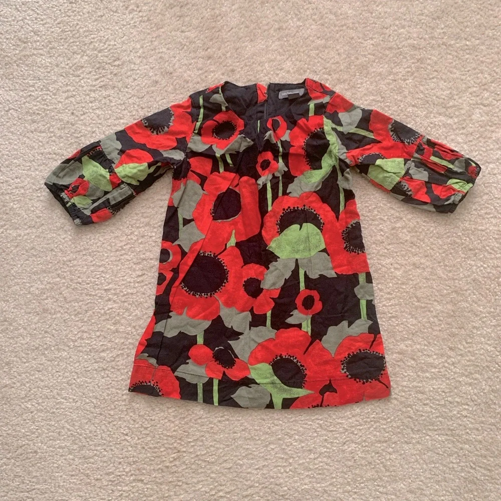 Baby Gap Red And Olive Floral Cotton Dress Size 3T